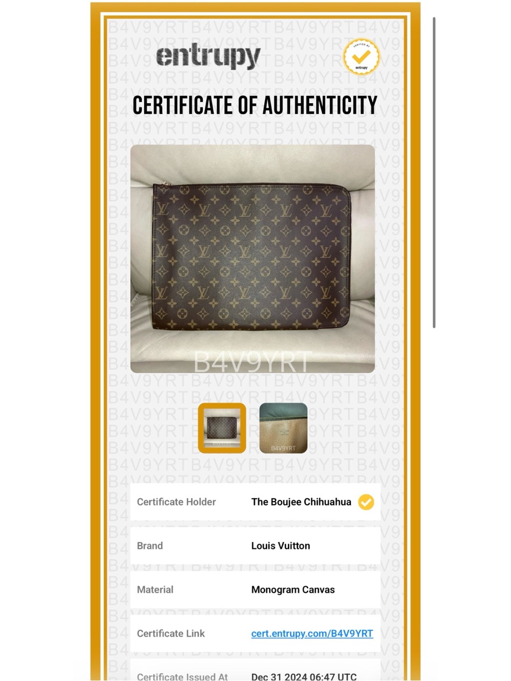 Louis Vuitton Monogram Canvas Document Pouch - Brown - Picture 7 of 10